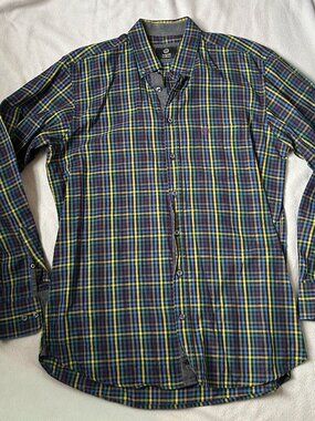 Bugatti Premium Men's Plaid Button Down Shirt Large Med Long Sleeve Multi-Color